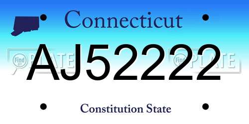 AJ52222 Connecticut License Plate