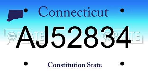 AJ52834 Connecticut License Plate