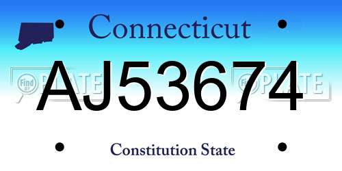 AJ53674 Connecticut License Plate