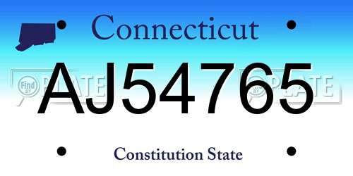 AJ54765 Connecticut License Plate
