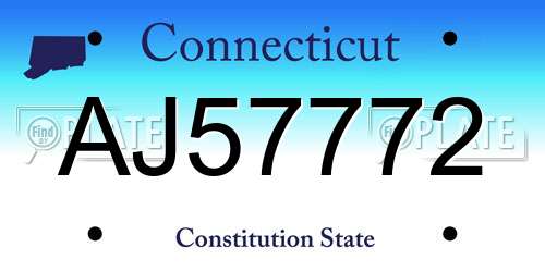AJ57772 Connecticut License Plate