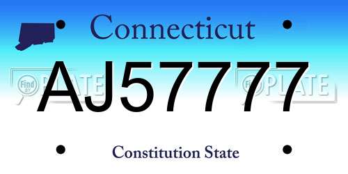 AJ57777 Connecticut License Plate