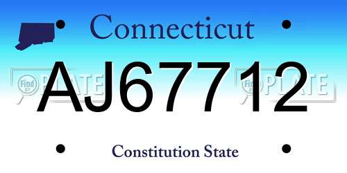 AJ67712 Connecticut License Plate