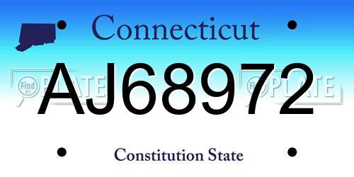 AJ68972 Connecticut License Plate
