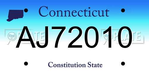 AJ72010 Connecticut License Plate