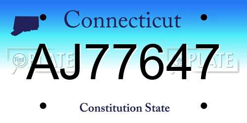 AJ77647 Connecticut License Plate