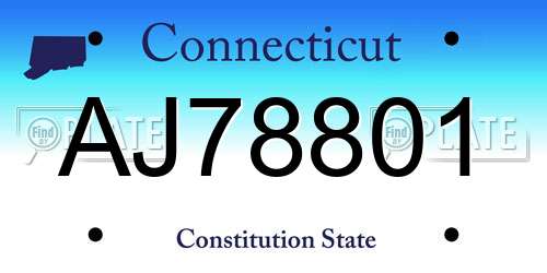 AJ78801 Connecticut License Plate