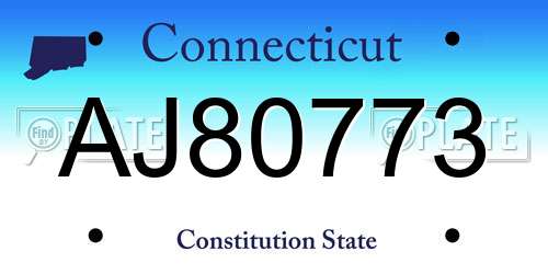 AJ80773 Connecticut License Plate