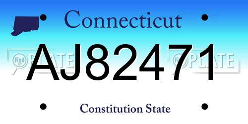 AJ82471 Connecticut License Plate
