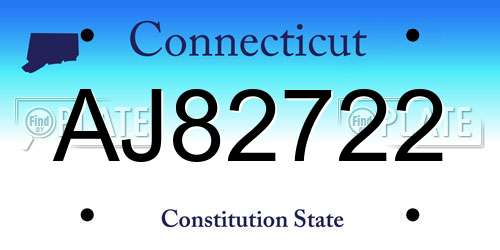AJ82722 Connecticut License Plate