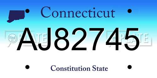 AJ82745 Connecticut License Plate