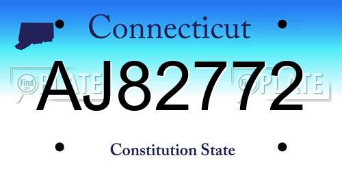 AJ82772 Connecticut License Plate