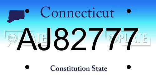 AJ82777 Connecticut License Plate