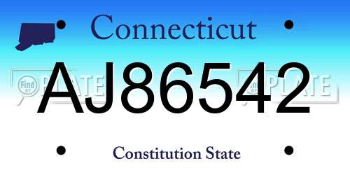AJ86542 Connecticut License Plate
