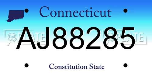 AJ88285 Connecticut License Plate