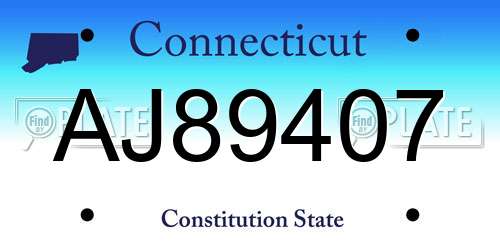 AJ89407 Connecticut License Plate