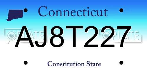 AJ8T227 Connecticut License Plate