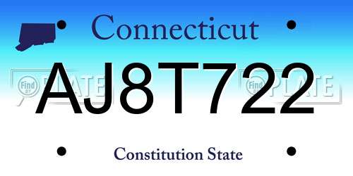 AJ8T722 Connecticut License Plate