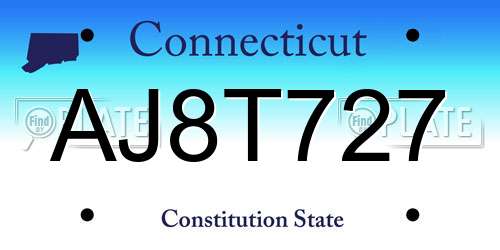 AJ8T727 Connecticut License Plate