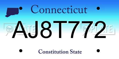 AJ8T772 Connecticut License Plate
