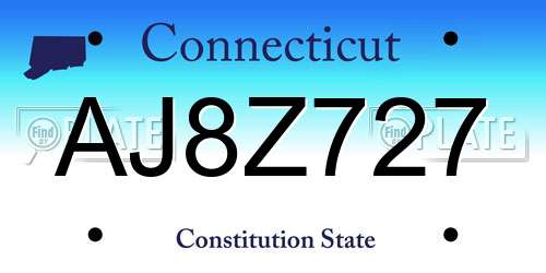 AJ8Z727 Connecticut License Plate