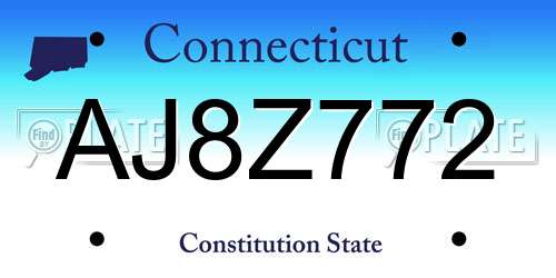 AJ8Z772 Connecticut License Plate