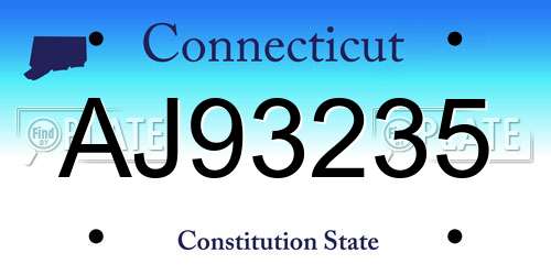 AJ93235 Connecticut License Plate