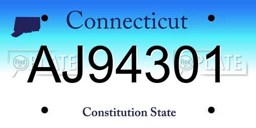 AJ94301 Connecticut License Plate
