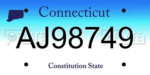 AJ98749 Connecticut License Plate