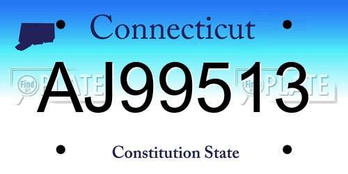 AJ99513 Connecticut License Plate