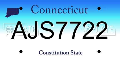 AJS7722 Connecticut License Plate