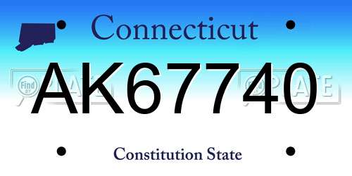 AK67740 Connecticut License Plate