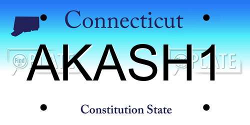 AKASH1 Connecticut License Plate