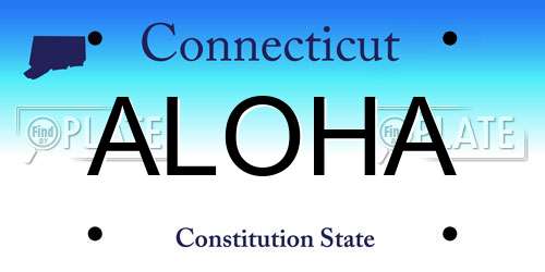 ALOHA Connecticut License Plate