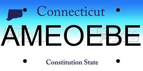 AMEOEBE Connecticut License Plate