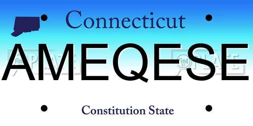AMEQESE Connecticut License Plate