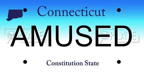 AMUSED Connecticut License Plate