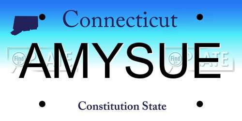 AMYSUE Connecticut License Plate