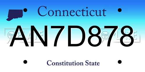 AN7D878 Connecticut License Plate