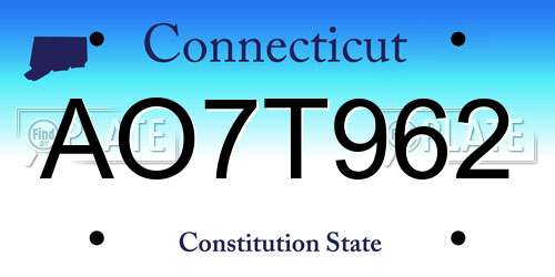 AO7T962 Connecticut License Plate