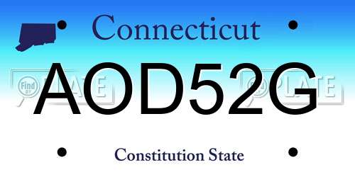 AOD52G Connecticut License Plate