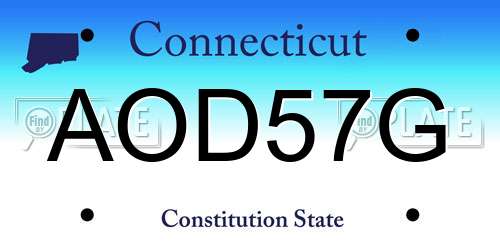AOD57G Connecticut License Plate