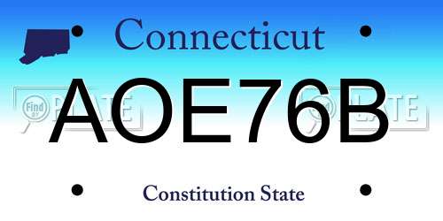 AOE76B Connecticut License Plate