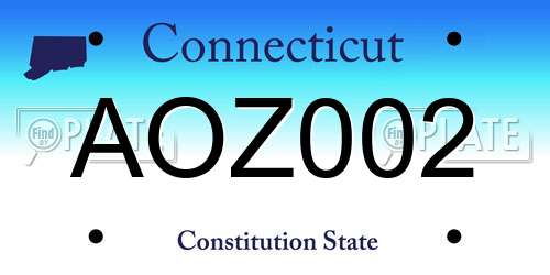 AOZ002 Connecticut License Plate