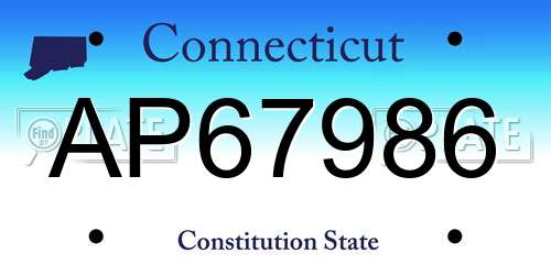AP67986 Connecticut License Plate