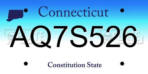 AQ7S526 Connecticut License Plate
