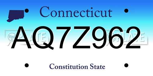 AQ7Z962 Connecticut License Plate