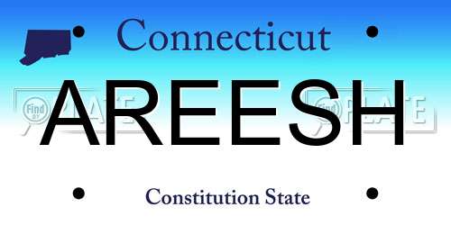 AREESH Connecticut License Plate