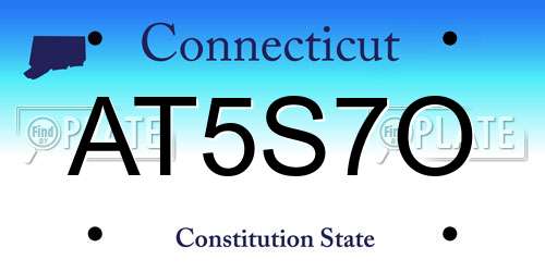 AT5S7O Connecticut License Plate