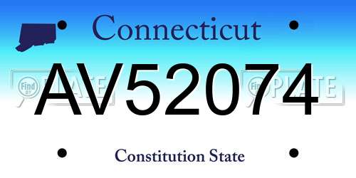 AV52074 Connecticut License Plate